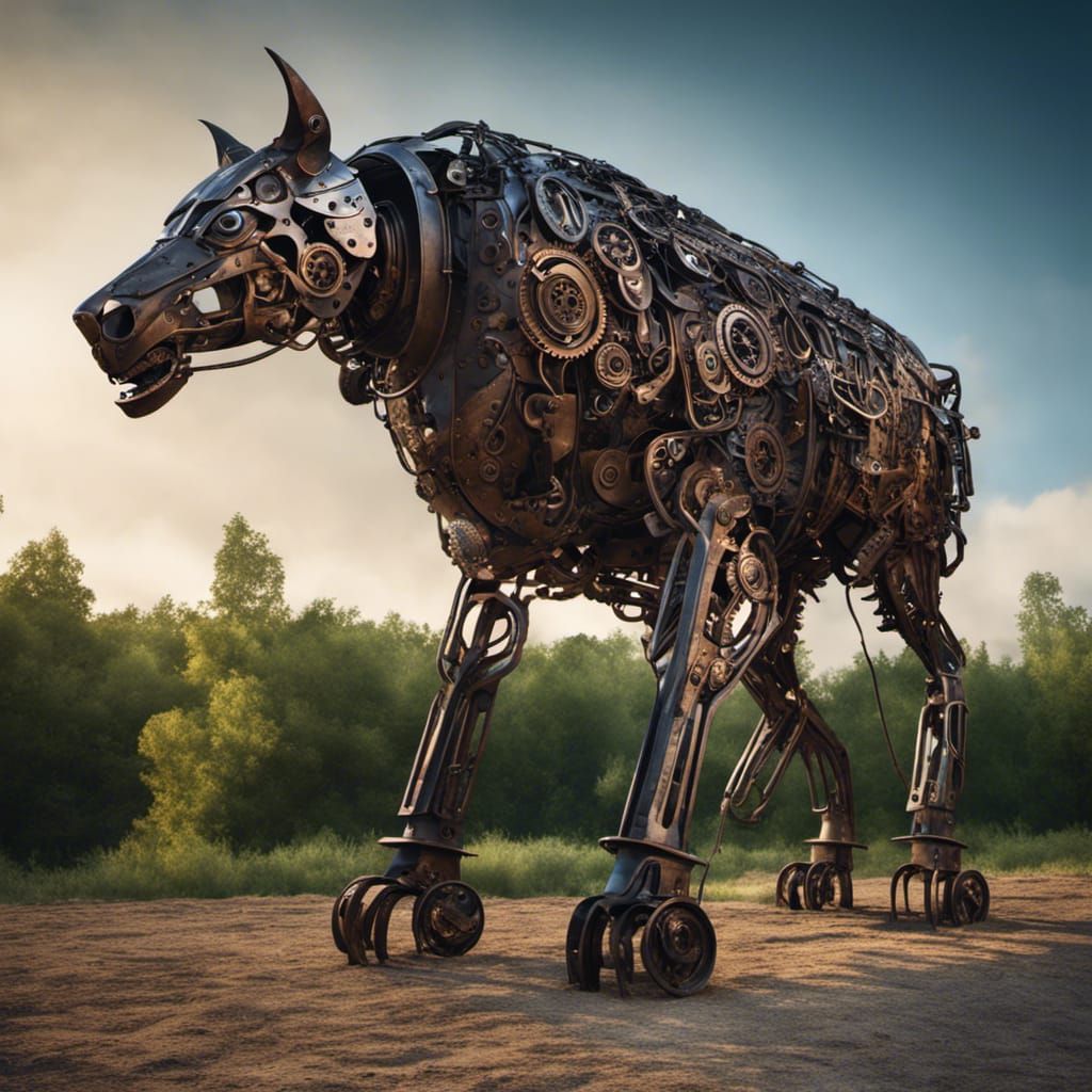 Modern Animal Sculpture Made from Recycled Iron