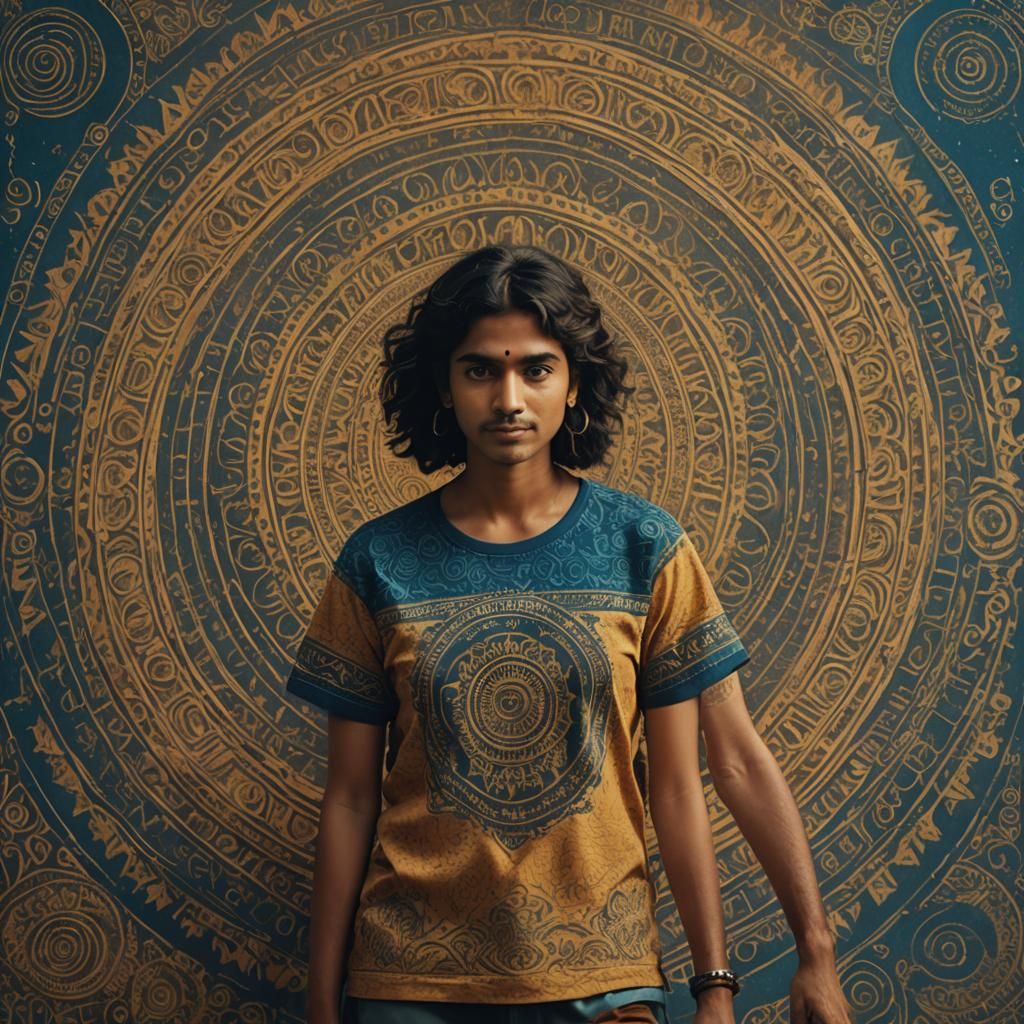 T-Shirt with Indian Elements in Cinematic Style