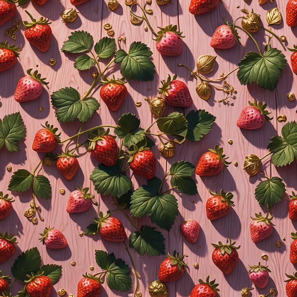 Pink Strawberry Still Life, Digital Matte Painting