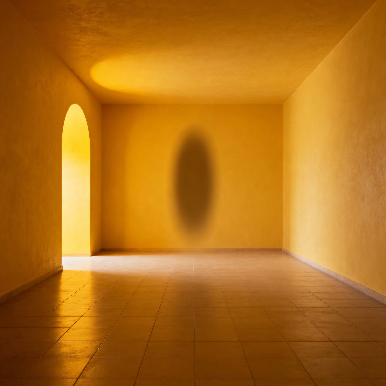 Empty Yellow Hallway with Floating Oval Haze