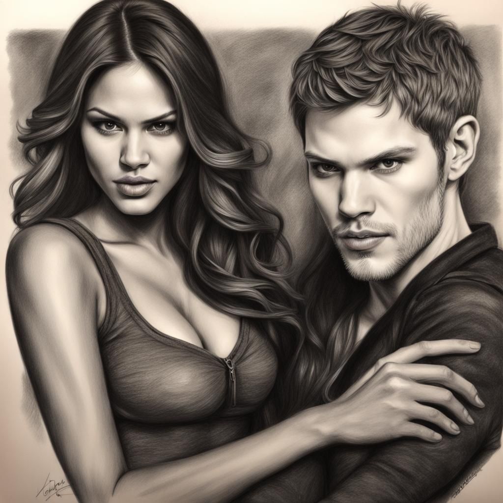 Eiza Gonzales and Joseph Morgan: Charcoal Drawing
