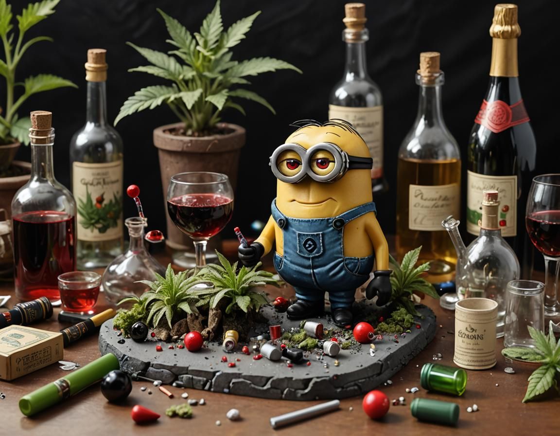 Stoned Minion Diorama in Hyper-Realistic Style