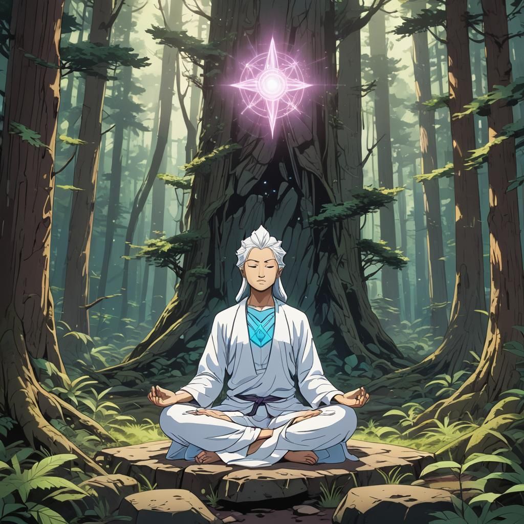Lemurian Meditation in Boreal Forest, Cel-Shaded Art