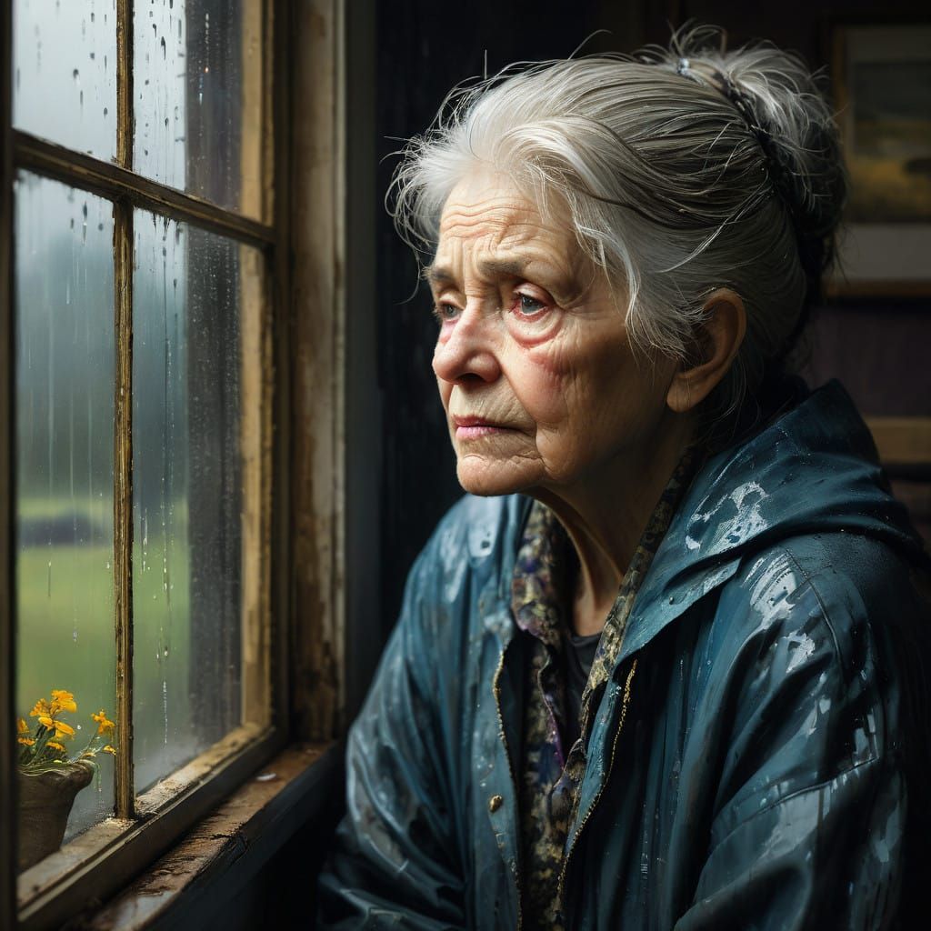 Rainy Morning Reflections in a Traditional Portrait