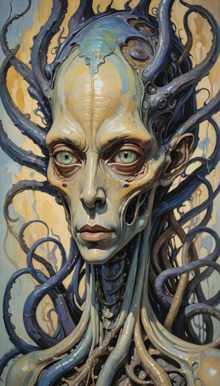 Alien Head in Surrealist Fauvist Painting