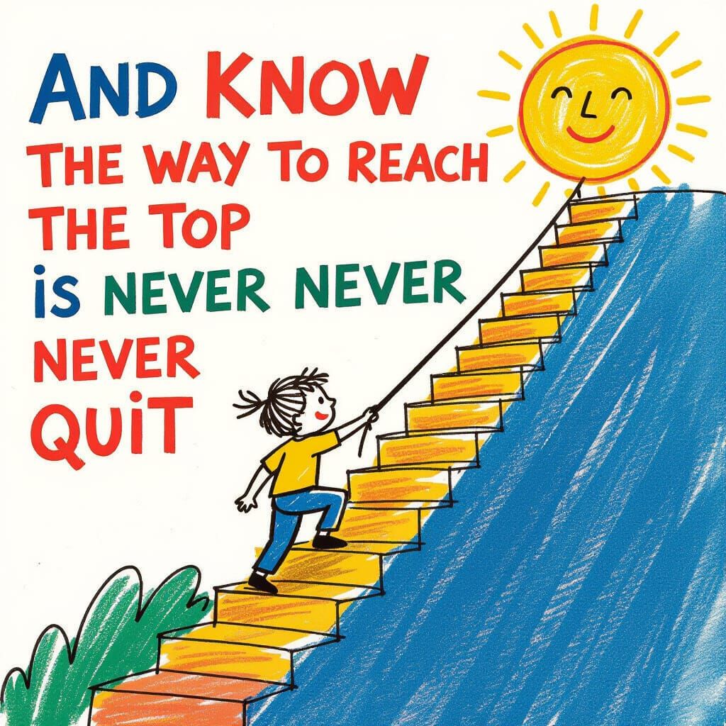 Child Climbs Stairs to Sun in Crayon Art