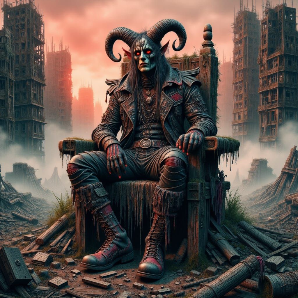 Cyberpunk Demon Reigns Over a Smoldering Wasteland