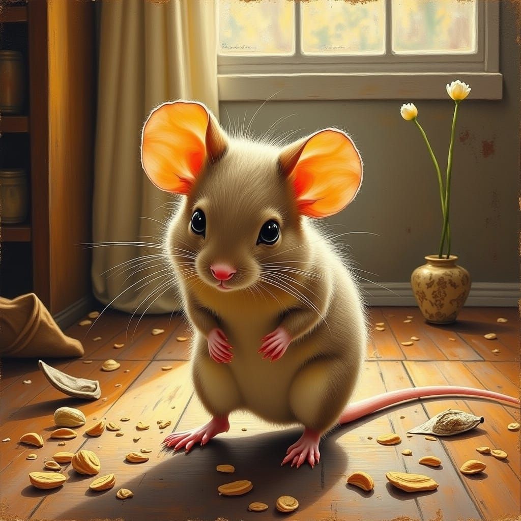 Mouse in Impressionist Style with Golden Light