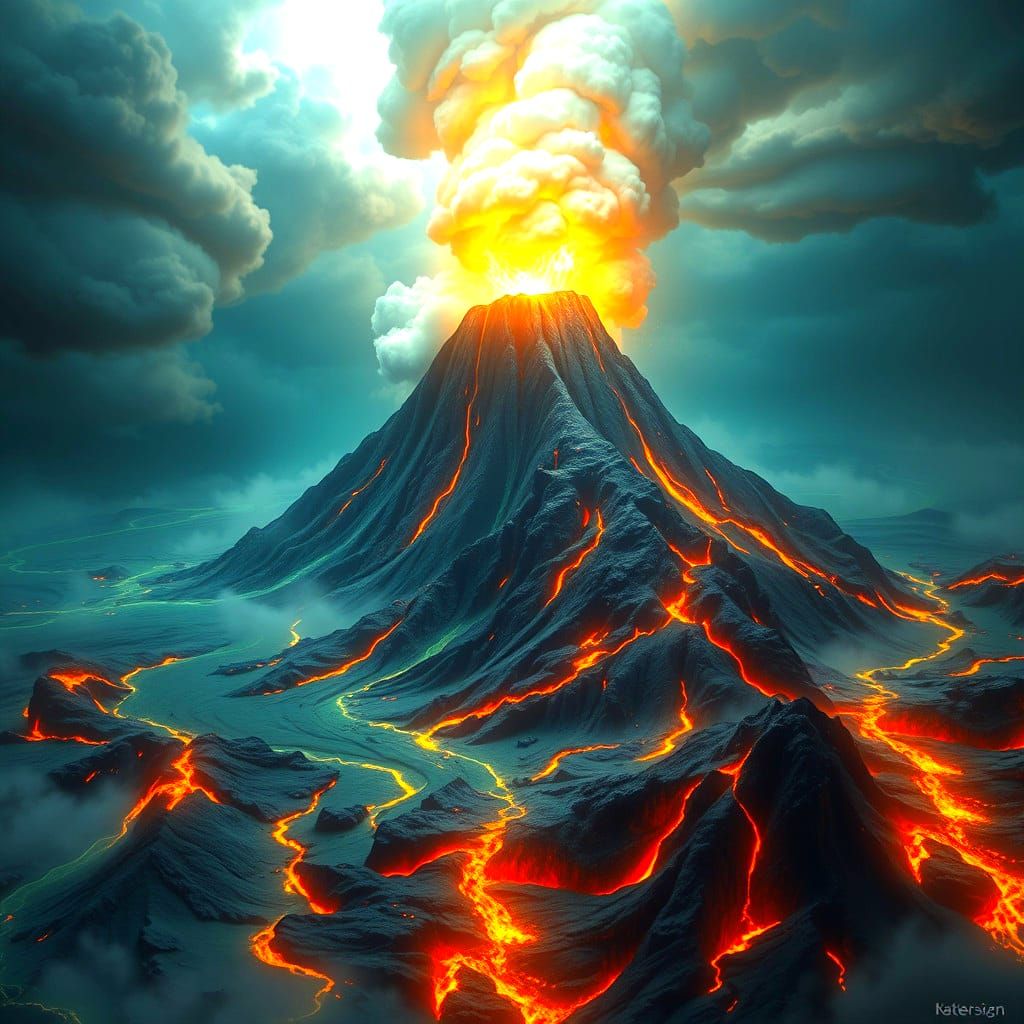 Detailed Volcano Matte Painting in Deep Color