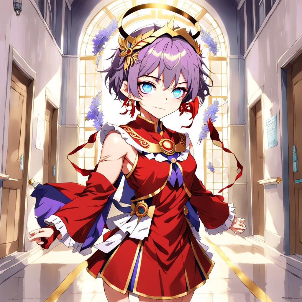 Anime Girl with Golden Halo in Magical School