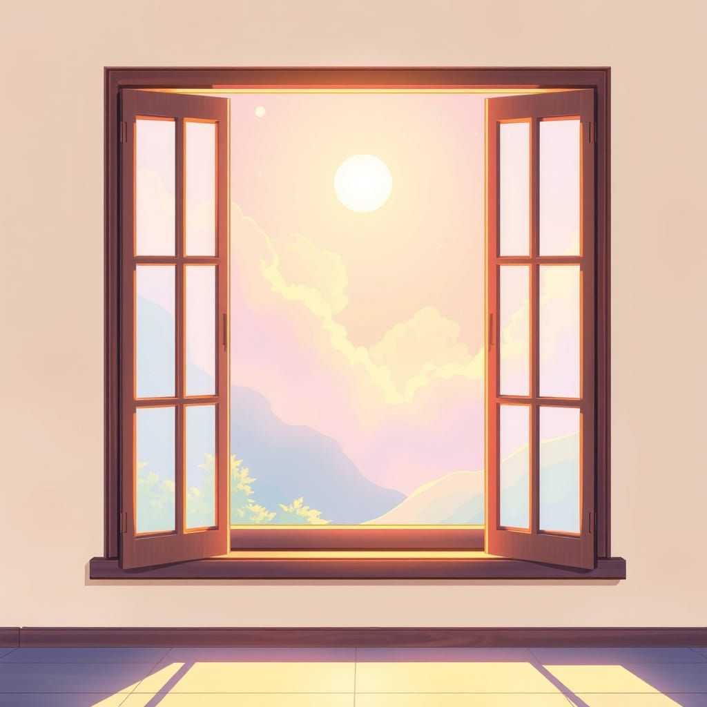 Anime Window Scene in Soft, Warm Light