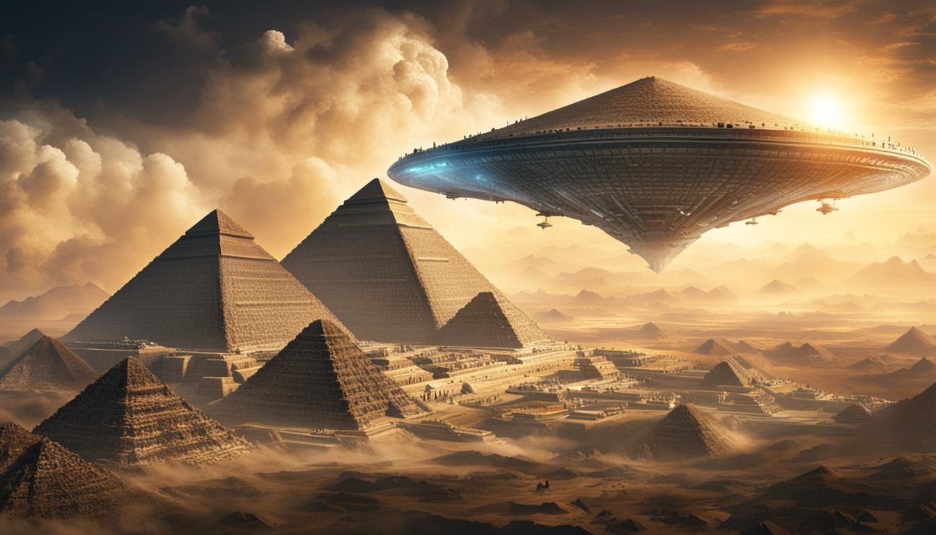 Alien Mothership Over Giza: Epic Digital Matte Painting
