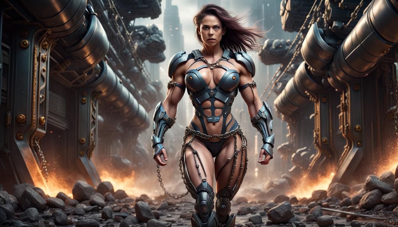 Sci-Fi Superhero: Muscular Female in Chains