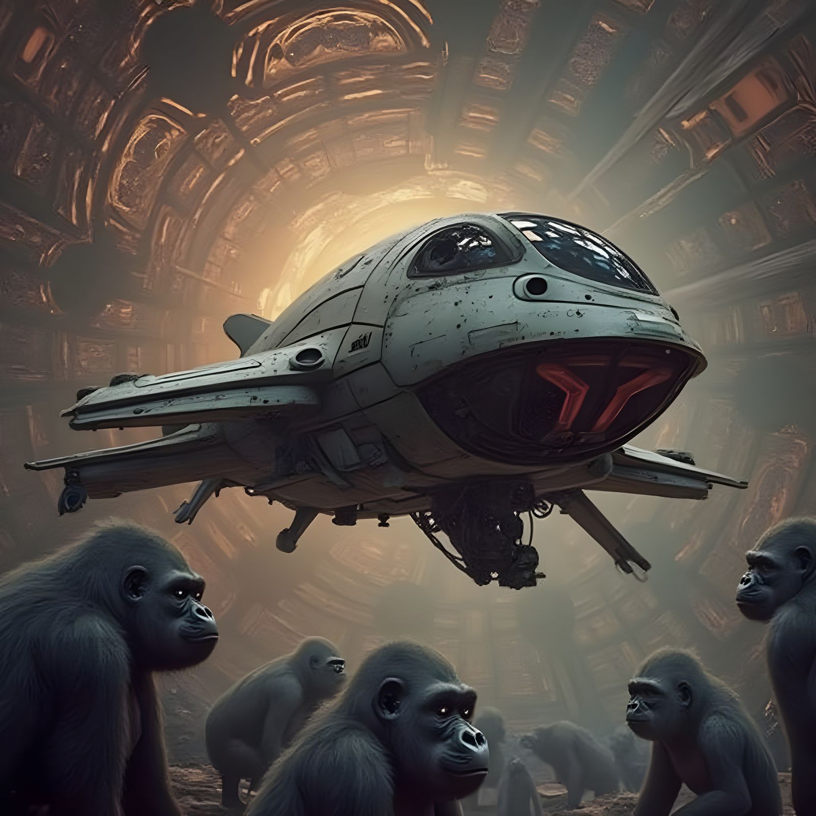 Drone Among Gorillas in MC Escher Style