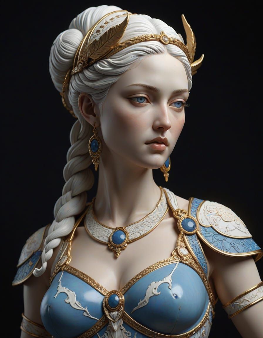 Goddess Artemis in Intricately Detailed Sculpture