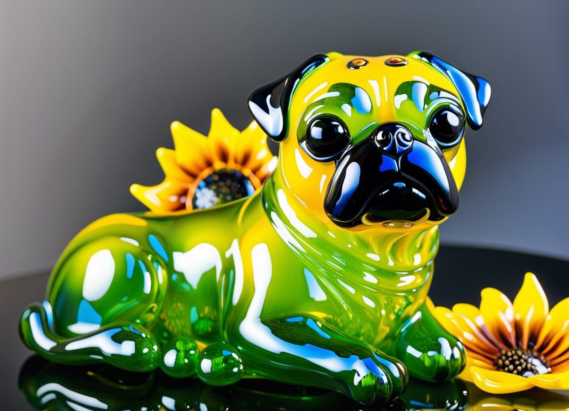 Blown Glass Sunflower Pug