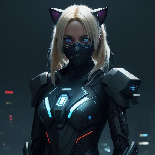 Cyberpunk Girl Portrait with Knives in Neon Light