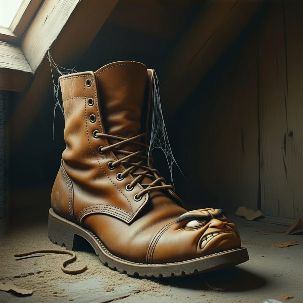 Grumpy Old Boot in Dusty Attic