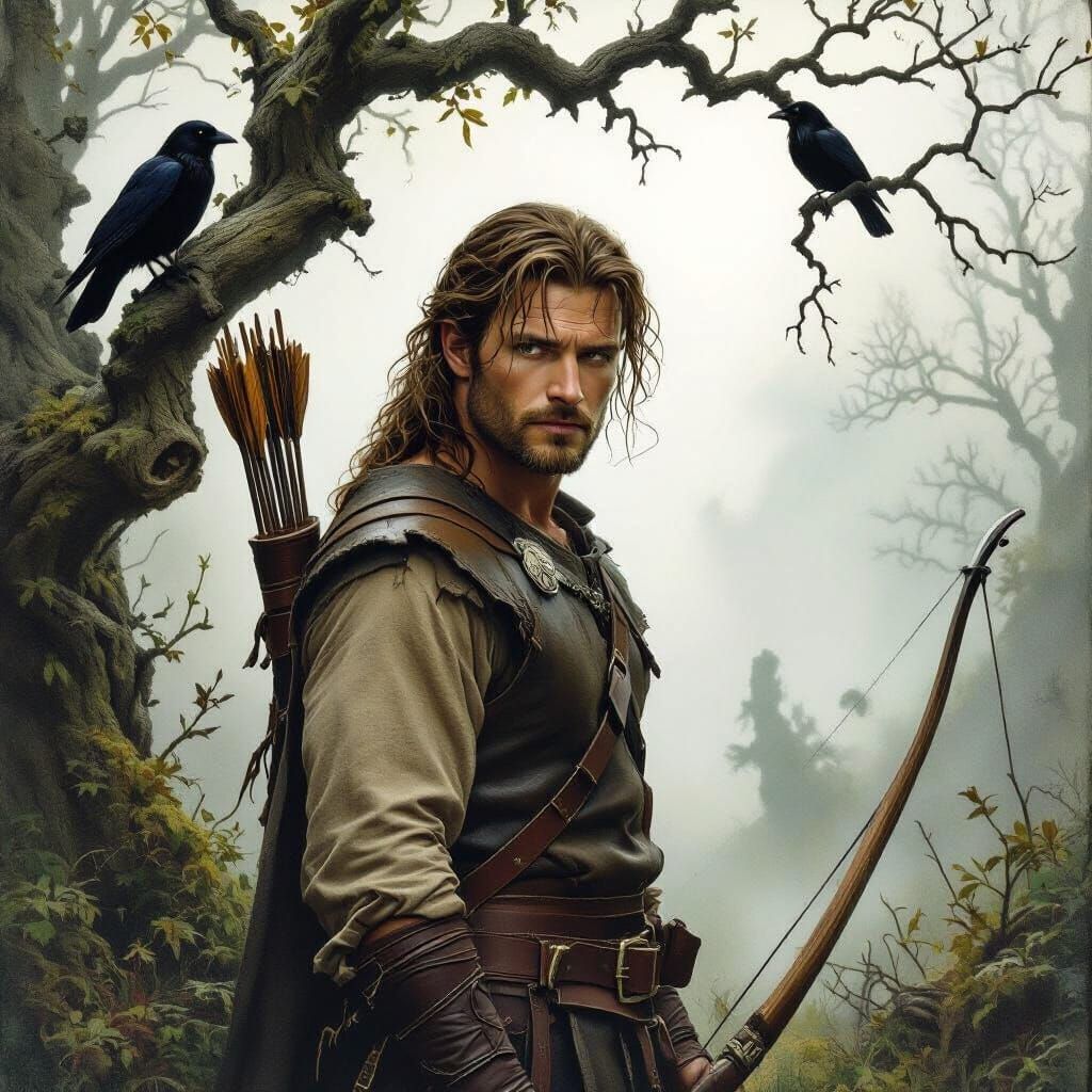 Celtic Warrior in Misty Ancient Woodland