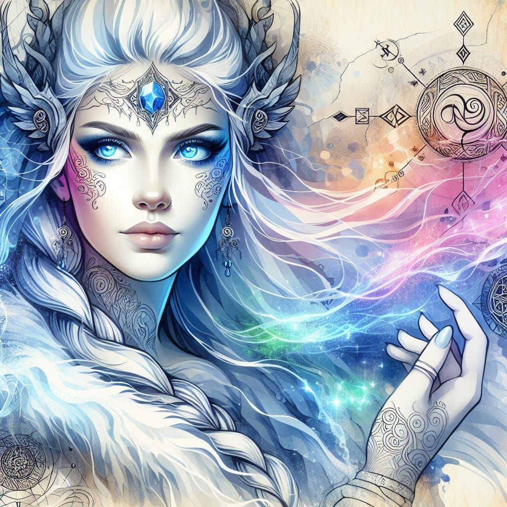 Valkyrie Ice Queen with Glowing Runes and Magic