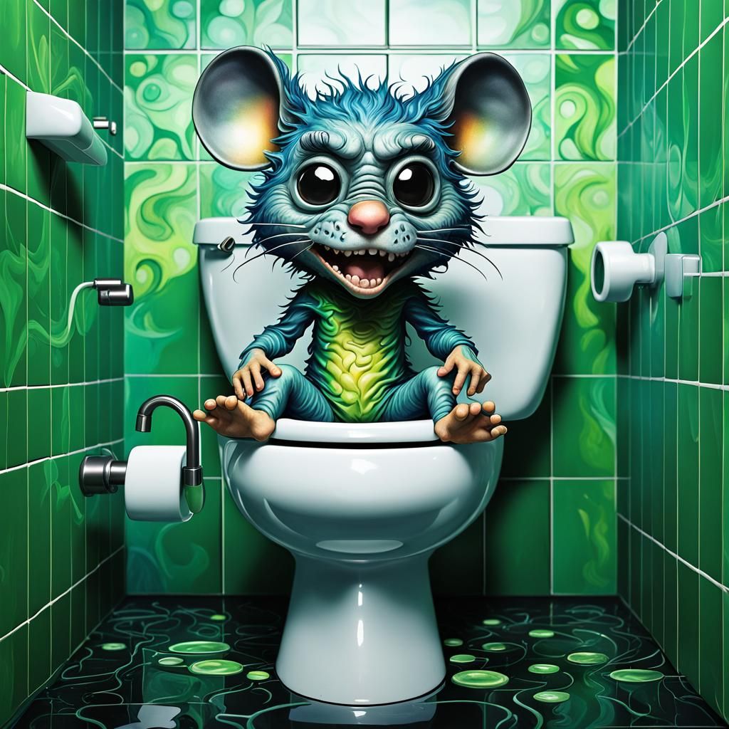 Angry Chibi Mouse on Toilet, Psychedelic Art