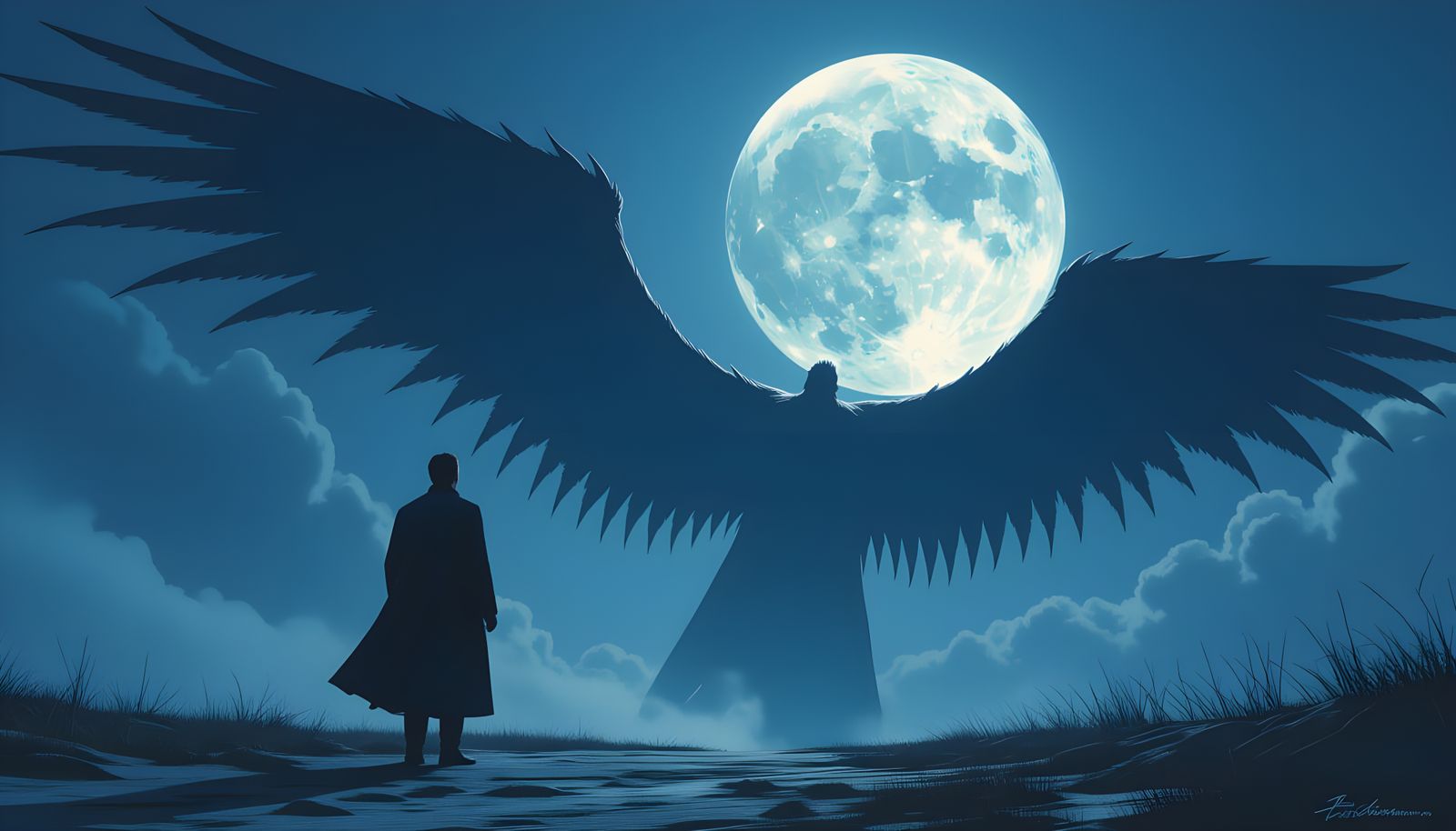 Man's Shadow Transforms into Winged Monster: Digital Paintin...
