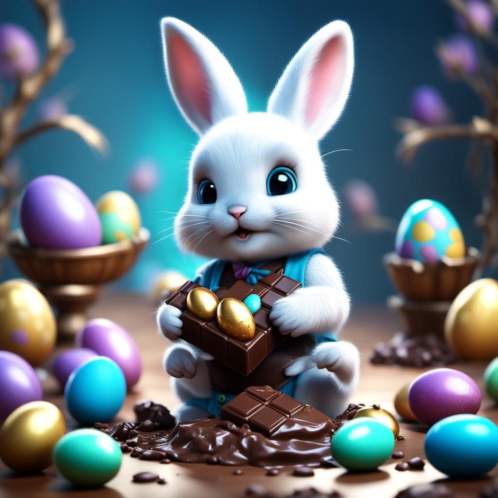 Baby Easter Bunny with Chocolate: Fantasy Concept Art