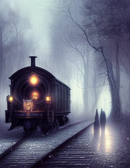 Magical Ghost Train in Dark Fantasy Style