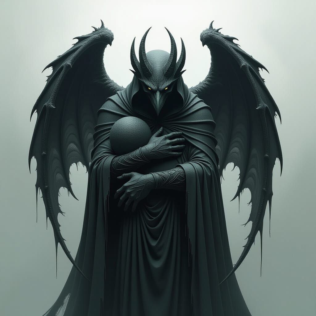Gothic Gargoyle Embraces Figure in Dark Surrealism