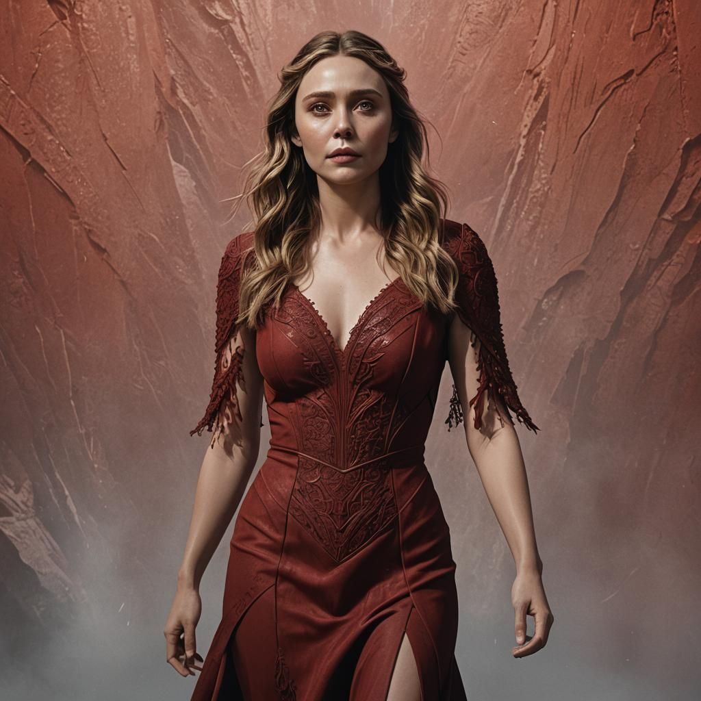 Elizabeth Olsen in Red Dress: Detailed Matte Painting