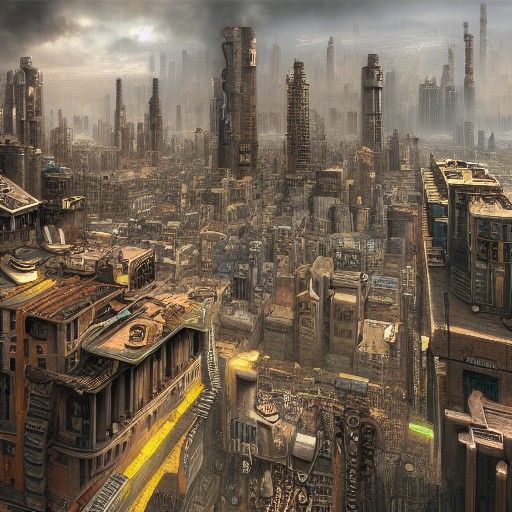 Decopunk City Hyperrealistic Digital Matte Painting