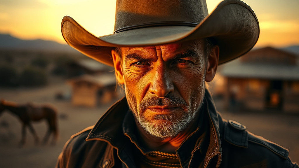 Hyperrealistic Cowboy in Oversized Stetson Hat