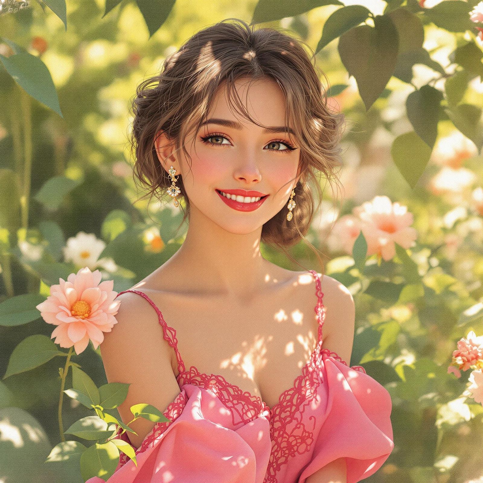 Whimsical Hot Pink Goddess in Lush Greenery