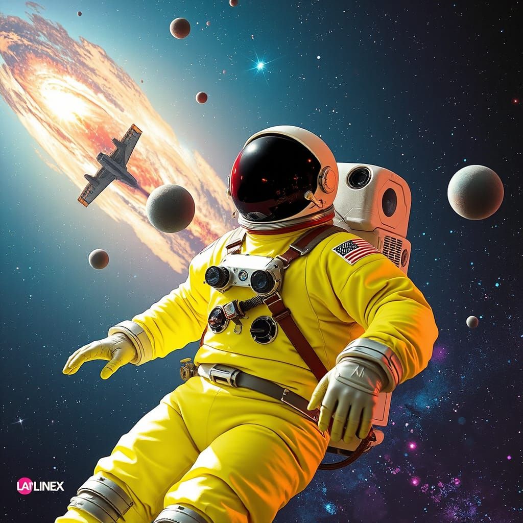 Cosmic Astronaut in Shimmering Galaxy with Vibrant Nebulae