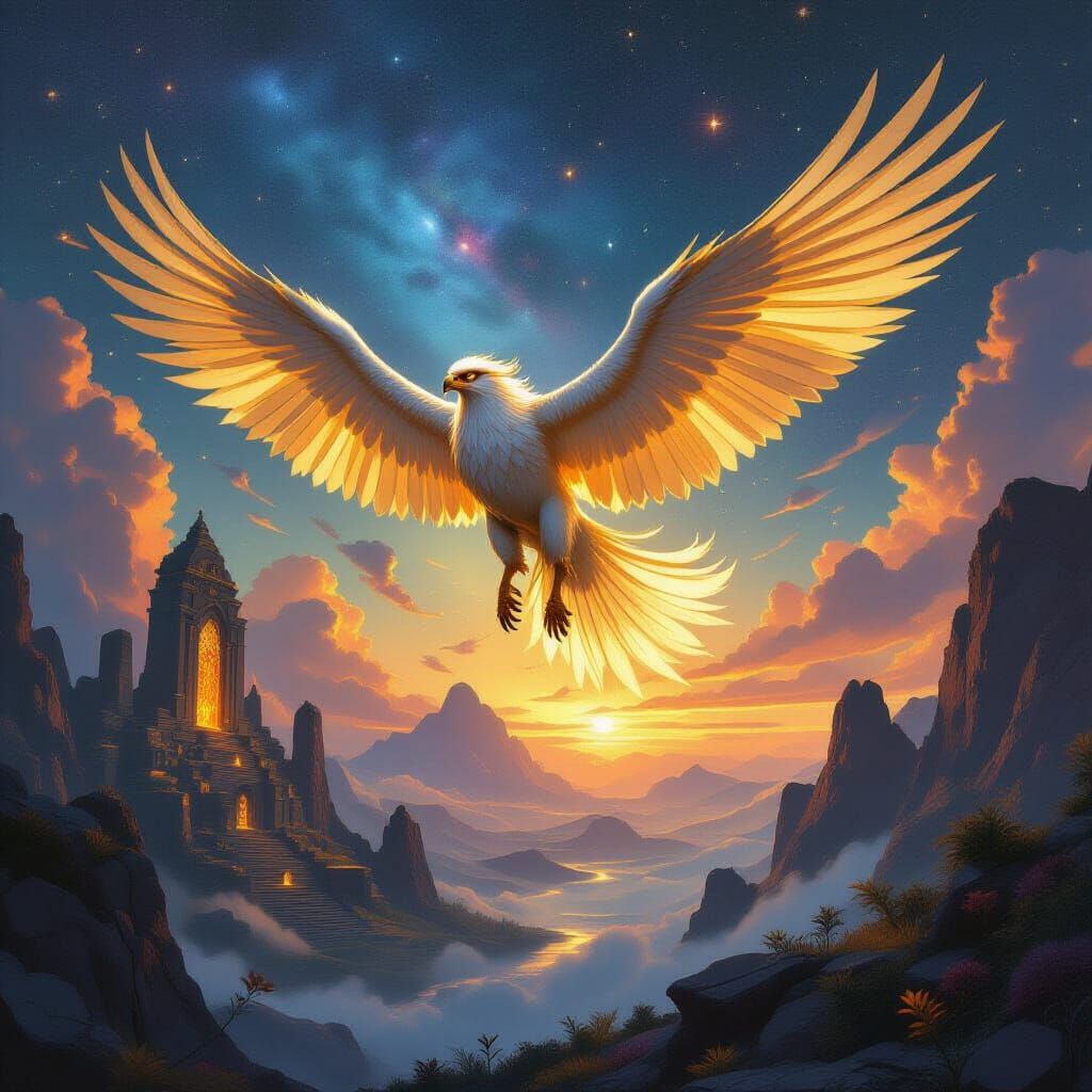Griffin Soaring Above Ancient Valley