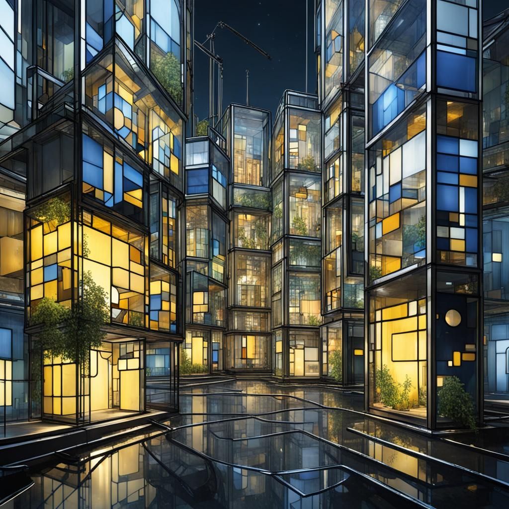Futuristic Steampunk City in Glass Cube