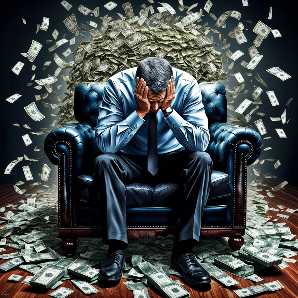 Sorrow in Wealth: A Hyperrealistic Scene of Despair