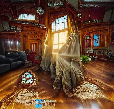 Victorian Ghost in Sunlit Living Room