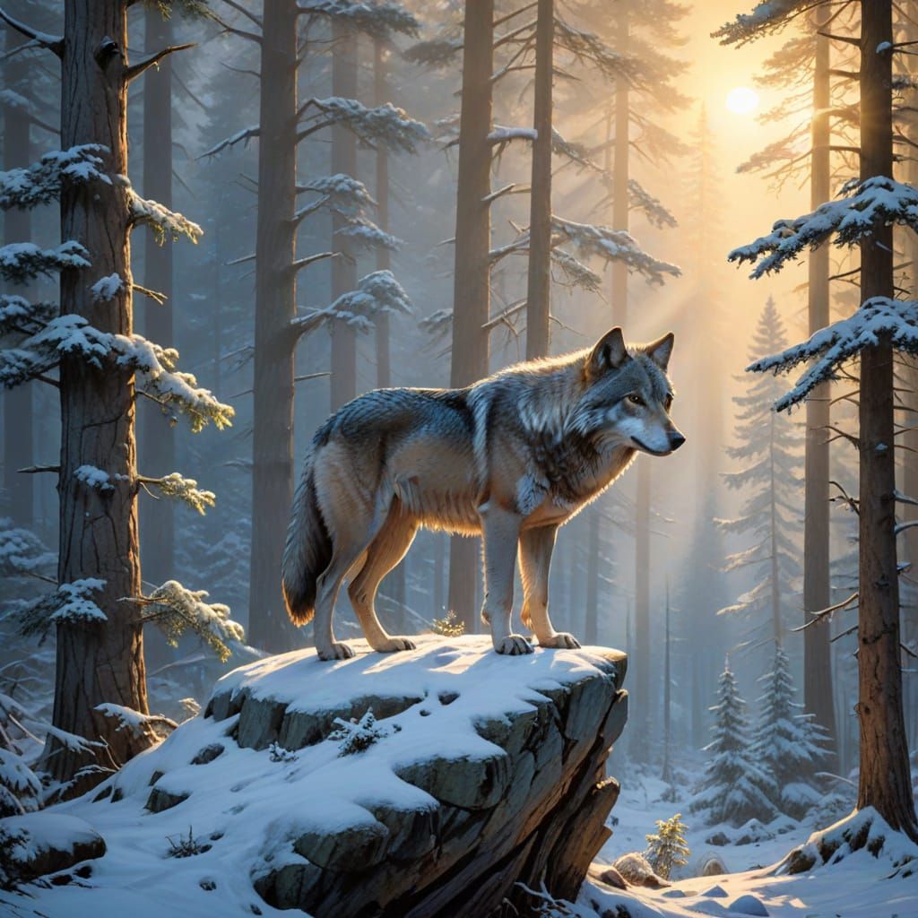 Gray Wolf Commands Winter Wilderness