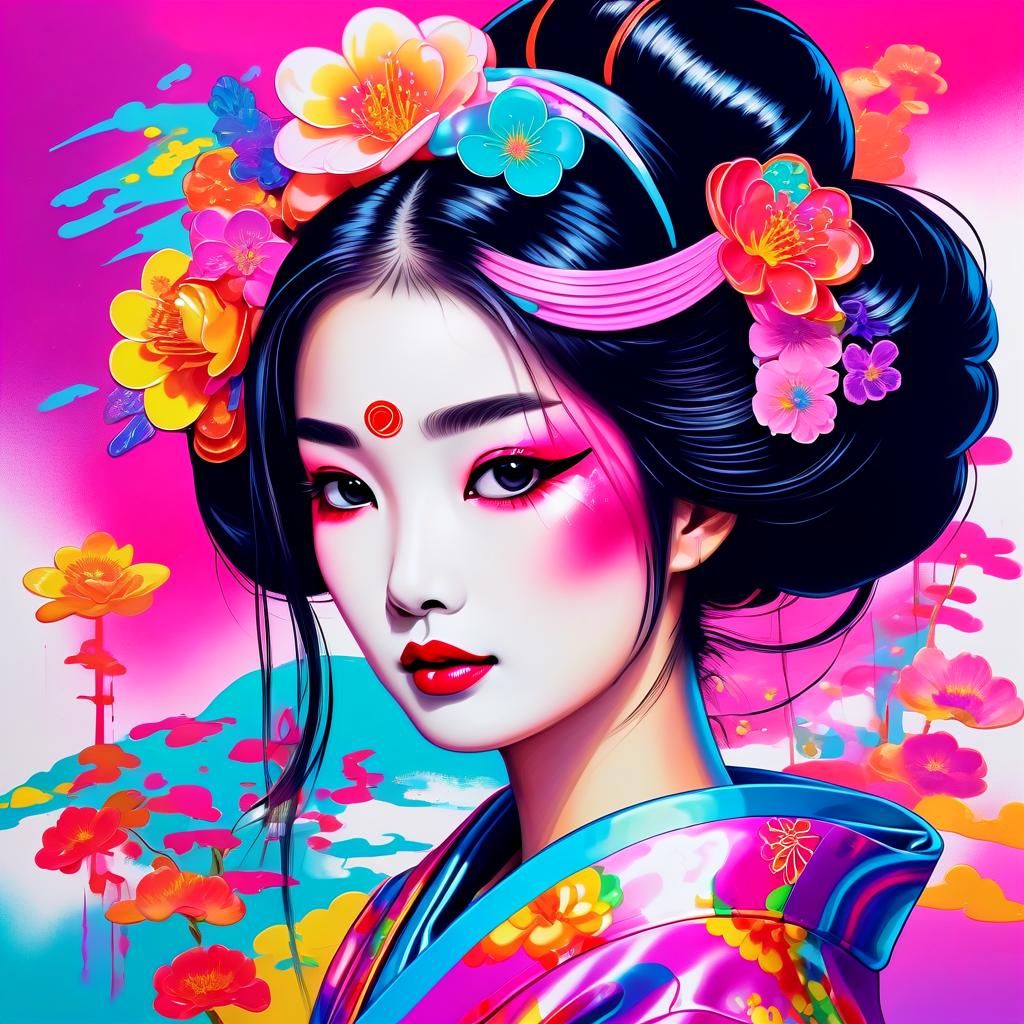 Geisha in Lisa Frank Inspired Art Style