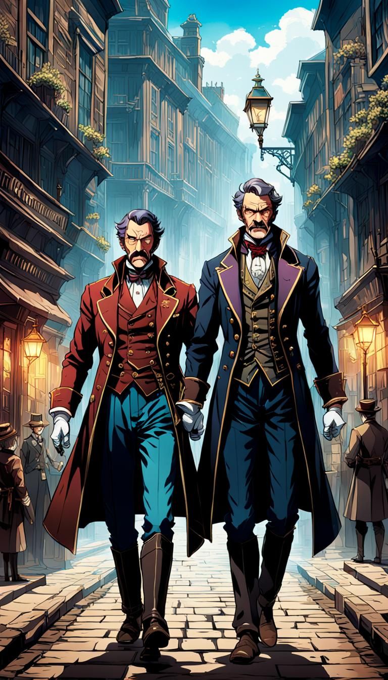 Phileas Fogg and Passepartout in Anime Style