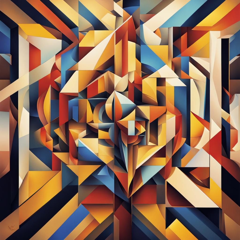 Geometric Cubist Optical Illusion in Neo-Cubism Style