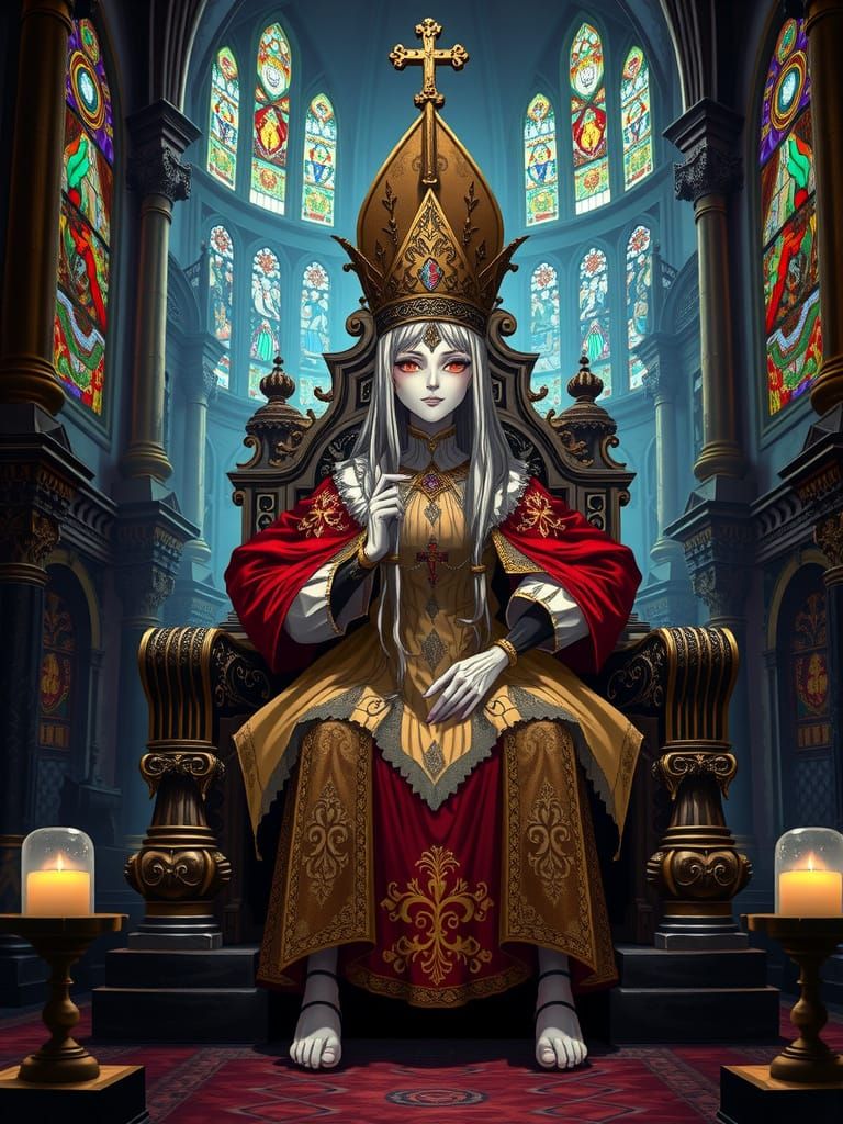 Malevolent Pope in Dark, Gothic Anime Style