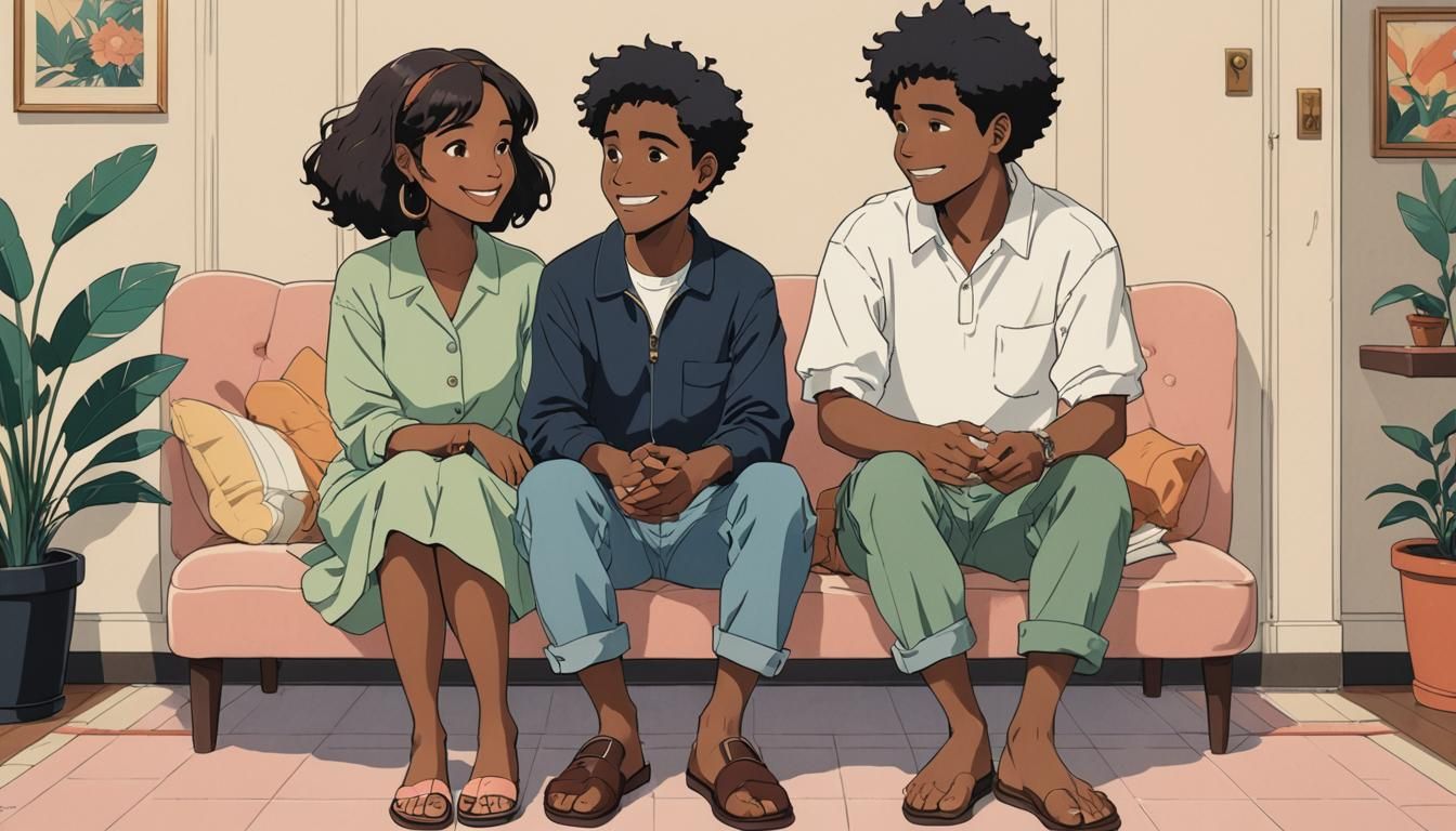 Smiling Couple: Studio Ghibli Art Deco Poster