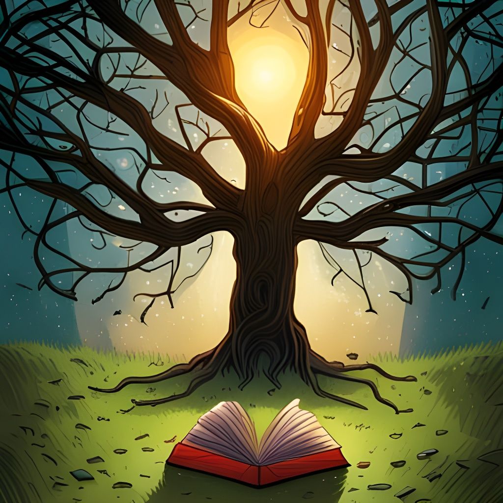 Girl Reading Book Under Tree in Comic Book Style
