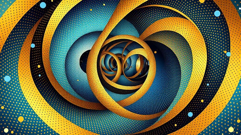 Optical Illusion Art in Vibrant Gold and Blue