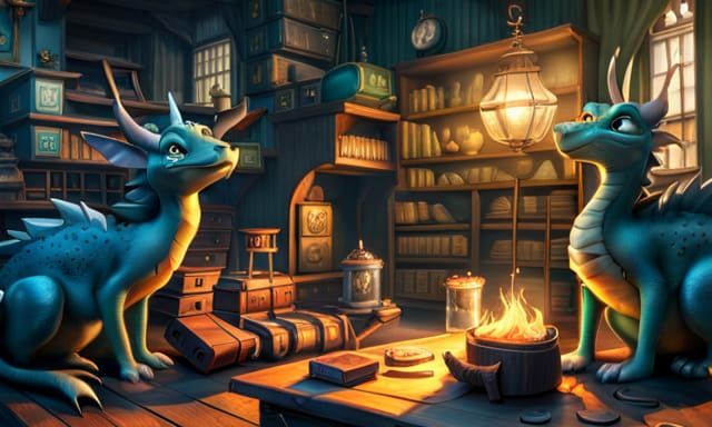 Adorable Dragon in Gloomy Wizard Workshop