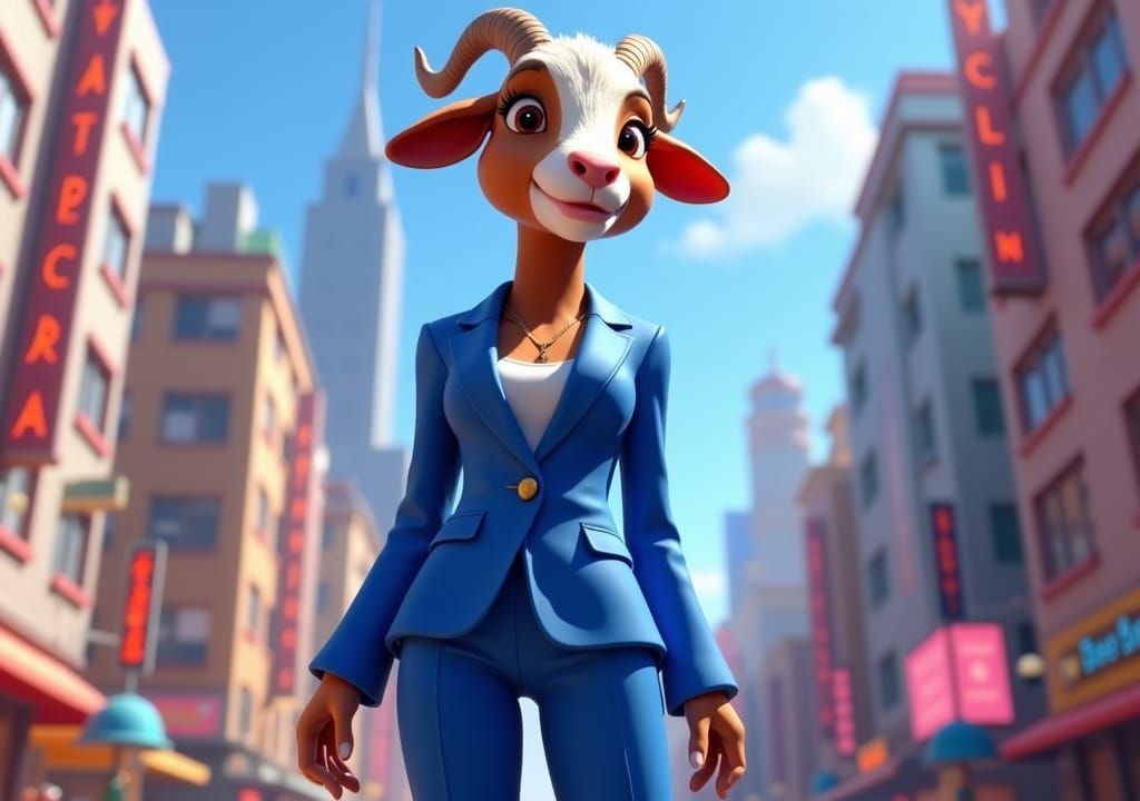 Boer Goat in City, CGI Animation Style