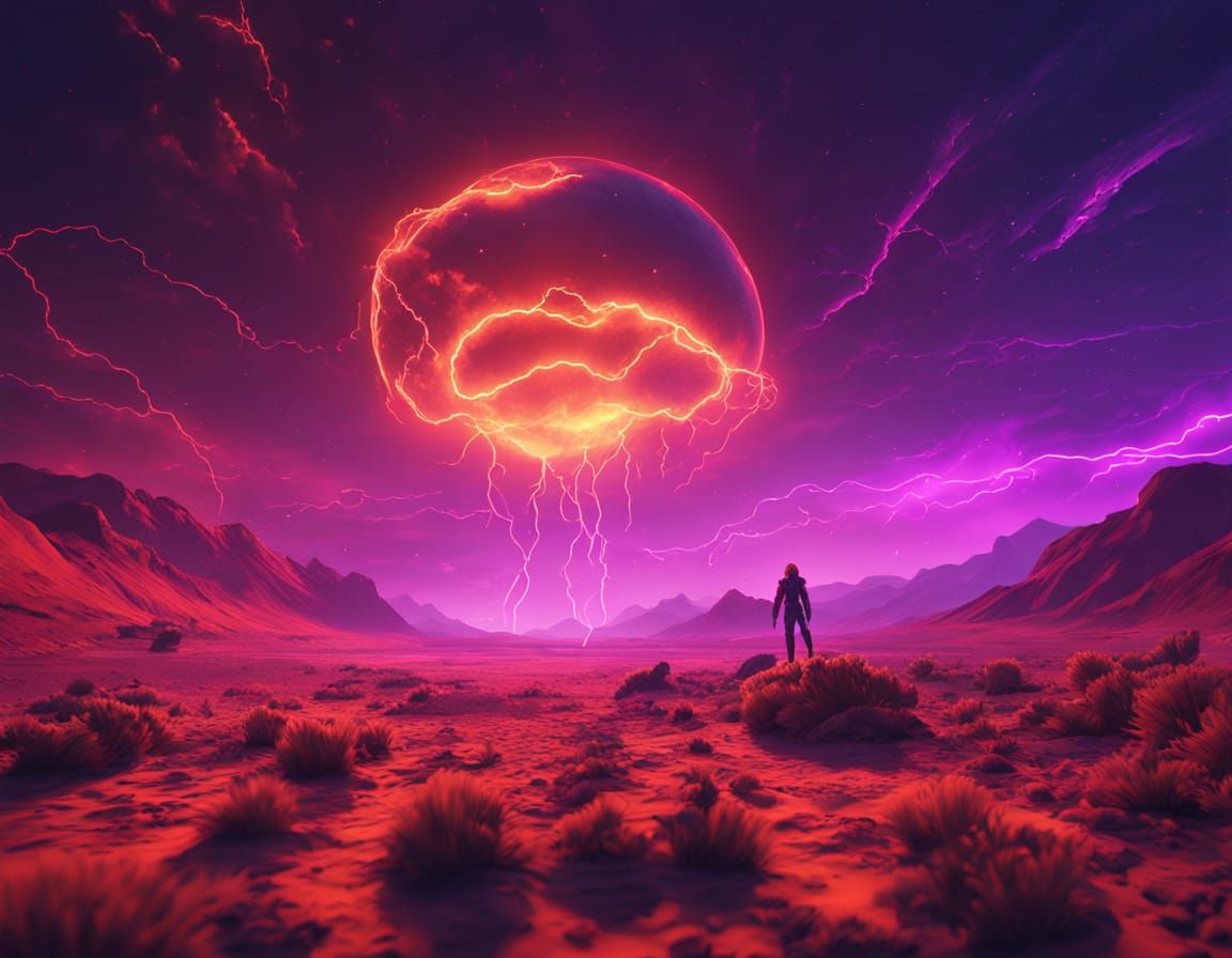 Surreal Martian Bloom Unfurls in Cosmic Thunderstorm