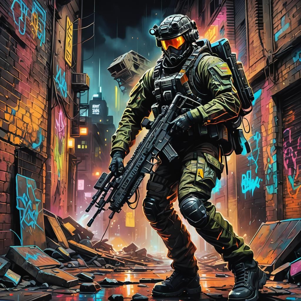 Futuristic Graffiti Art: Call of Duty Soldier